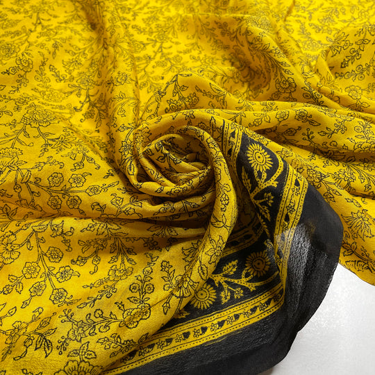 UB - In The Spirit - Sari Crepe Silk Woven - Yellow/Black Floral Border - 5.3M Bundle - FABCYCLE Deadstock and Sustainble Fabrics and Sewing Supplies