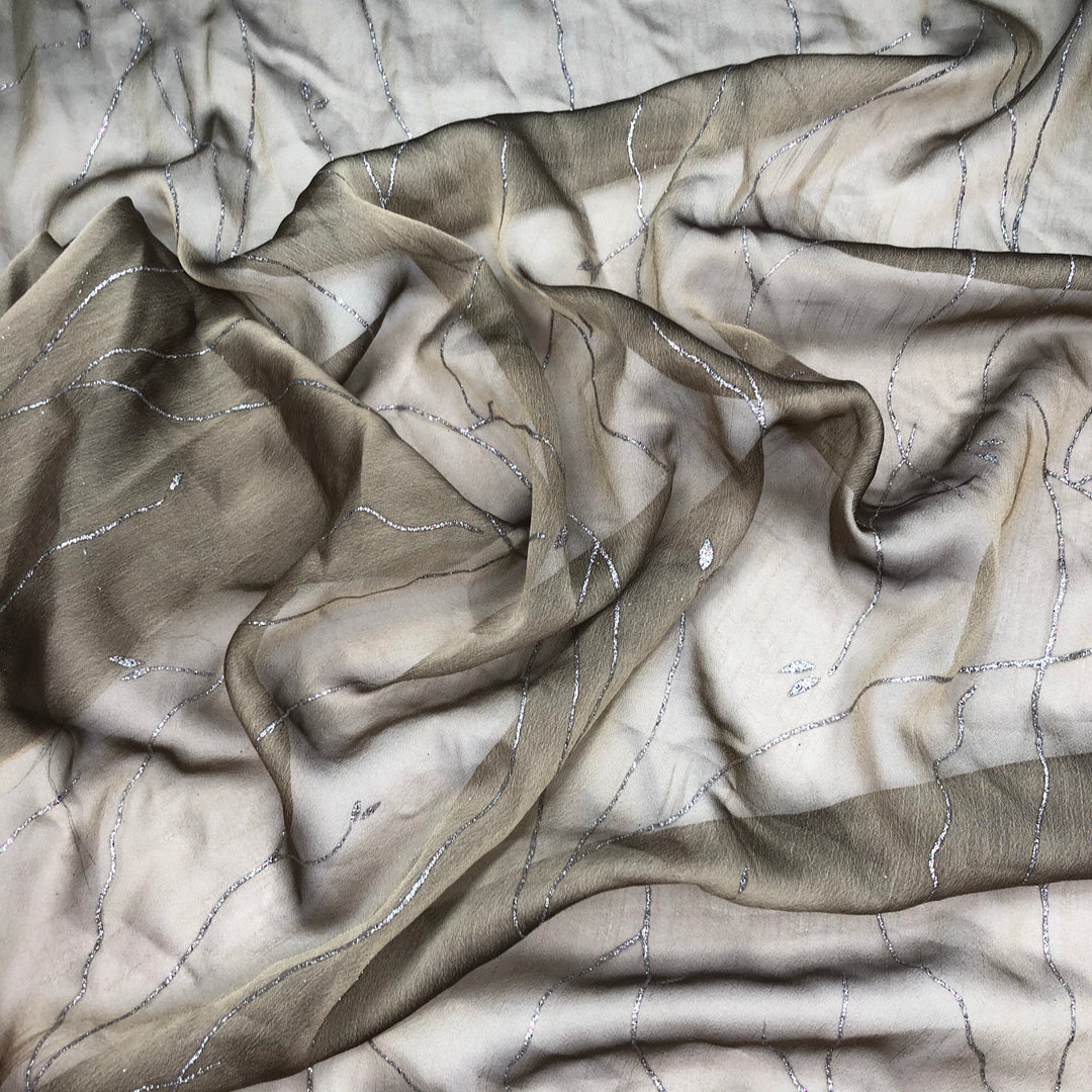 Snail Trails - Polyester Satin Woven - Champagne / Silver - 1/2  Meter - FABCYCLE Deadstock and Sustainble Fabrics and Sewing Supplies (4625328046193)