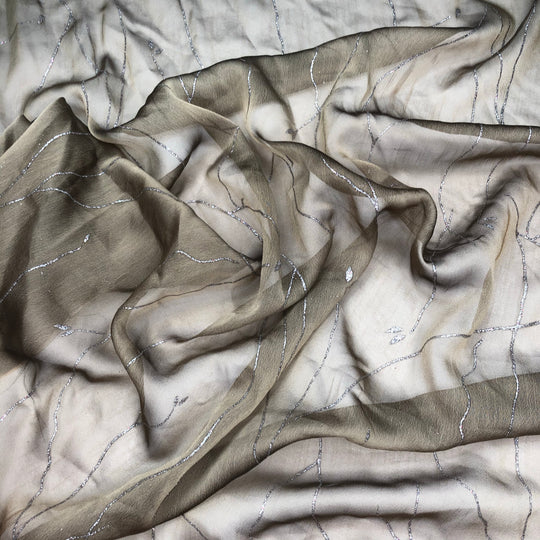 Snail Trails - Polyester Satin Woven - Champagne / Silver - 1/2  Meter - FABCYCLE Deadstock and Sustainble Fabrics and Sewing Supplies (4625328046193)