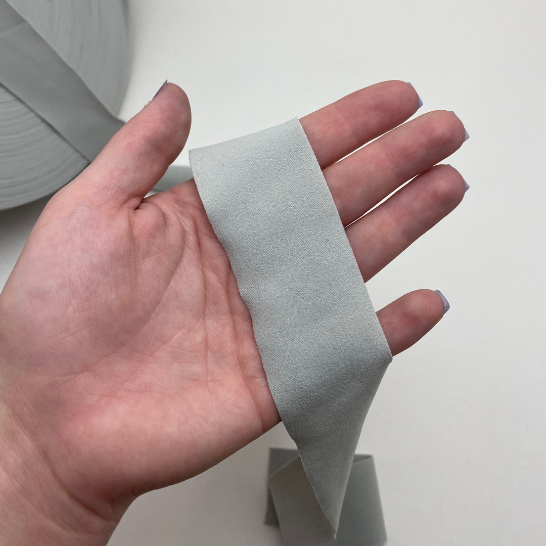 1 1/2” Bias Tape - Poly Spandex - Light Grey - FABCYCLE Deadstock and Sustainble Fabrics and Sewing Supplies (6539212357745)