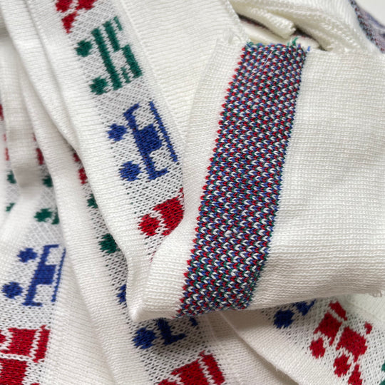 Ribbing - Double Width - White Multi Trains - 8 Pack - FABCYCLE Deadstock and Sustainble Fabrics and Sewing Supplies (6822755270769)
