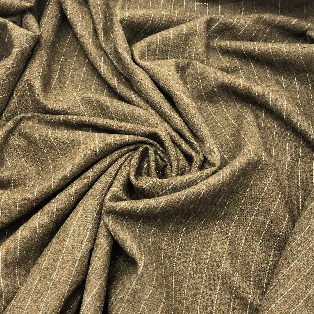 Waistcoat Pinstripes - Wool Woven - Olive Brown - 0.78M Bundle - FABCYCLE Deadstock and Sustainble Fabrics and Sewing Supplies (4585043492977)