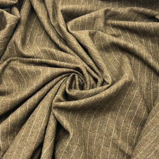 Waistcoat Pinstripes - Wool Woven - Olive Brown - 0.78M Bundle - FABCYCLE Deadstock and Sustainble Fabrics and Sewing Supplies (4585043492977)