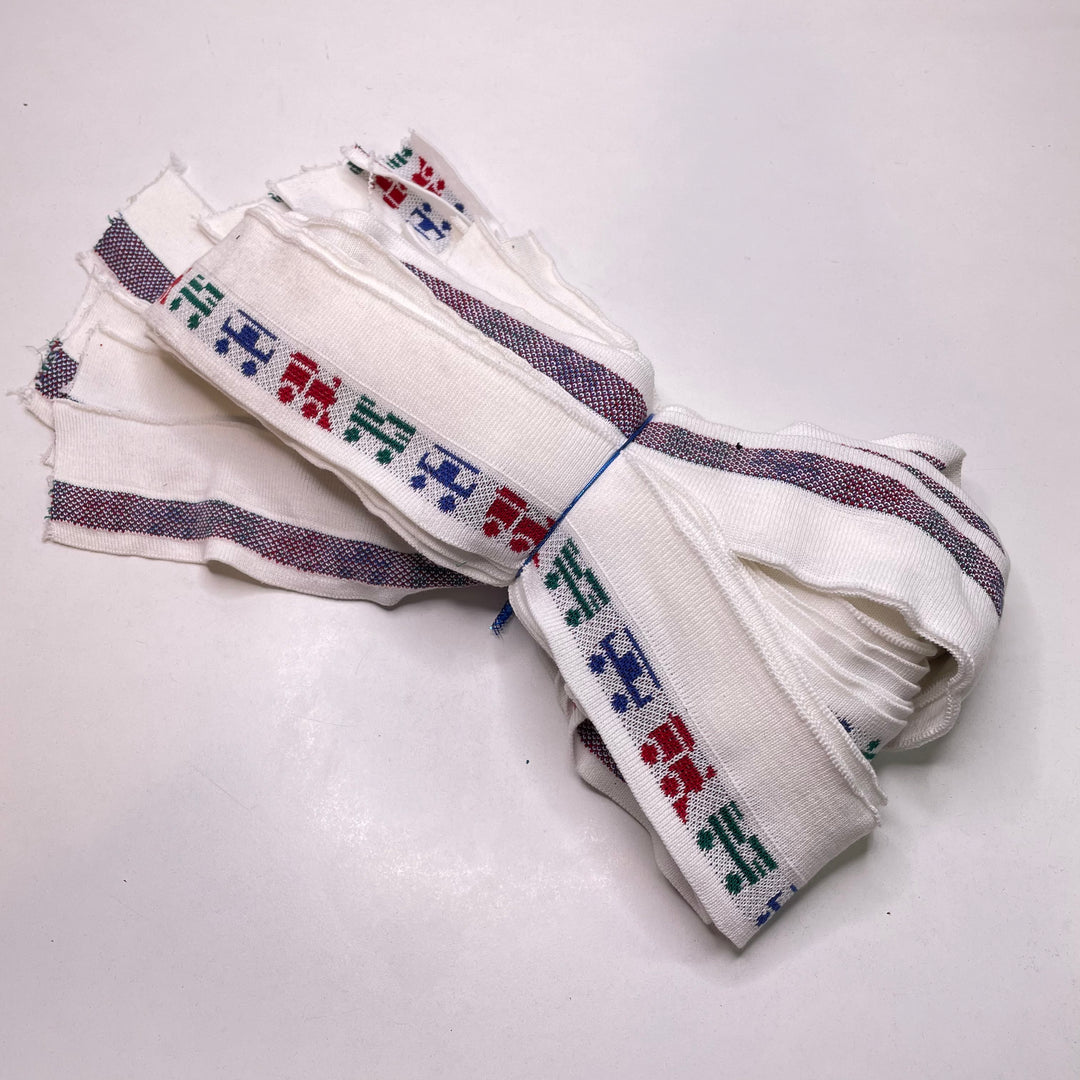 Ribbing - Double Width - White Multi Trains - 8 Pack - FABCYCLE Deadstock and Sustainble Fabrics and Sewing Supplies (6822755270769)