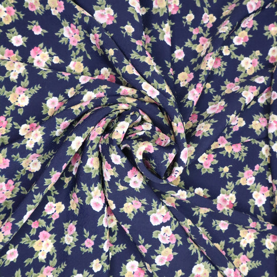 Daytime Dress - Floral Poly Woven - Navy/Pink - 3M Bundle - FABCYCLE Deadstock and Sustainble Fabrics and Sewing Supplies (4644756095089)