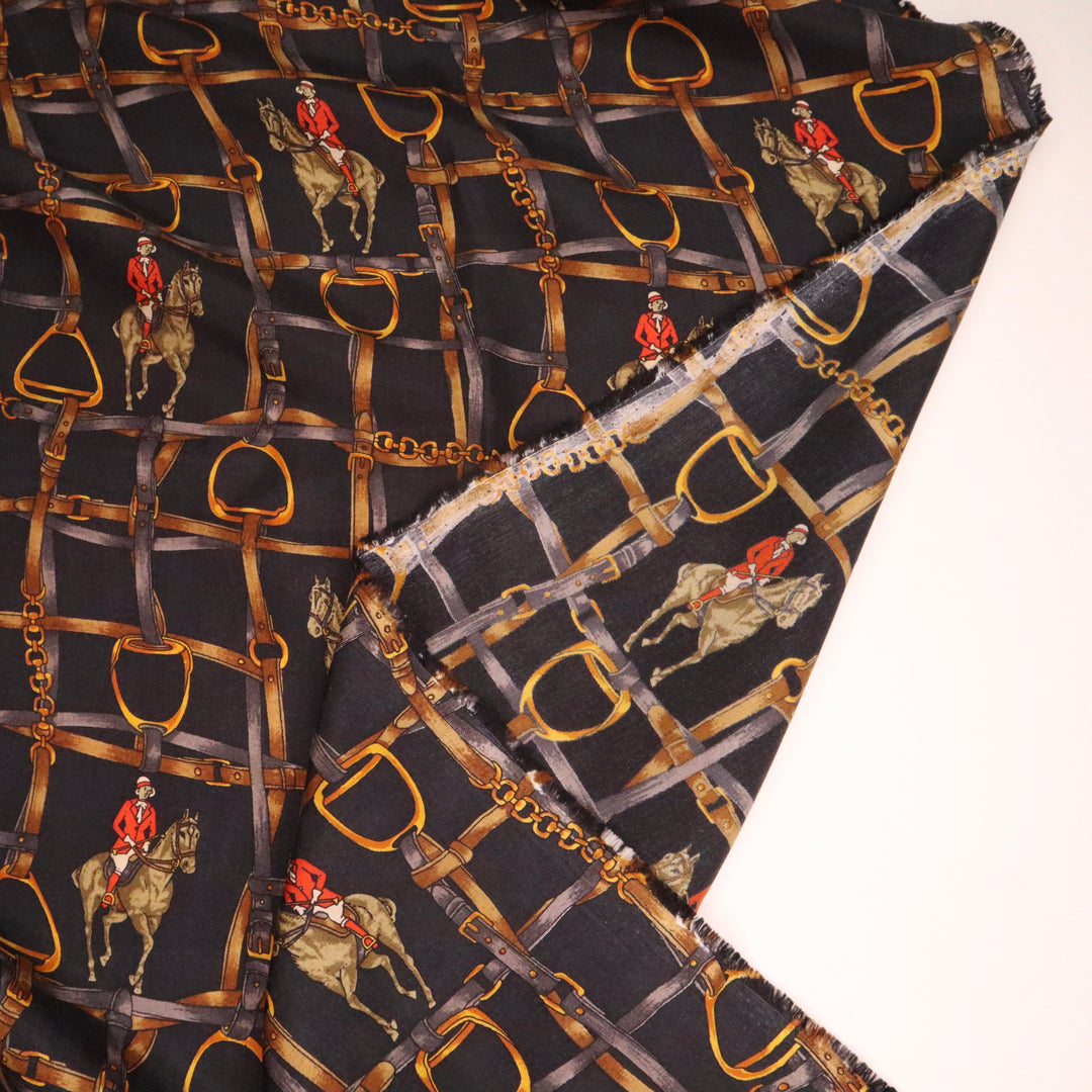 Horse Energy - Patterned Silk Poly Woven - Black Multi - 1.4M Bundle - FABCYCLE Deadstock and Sustainble Fabrics and Sewing Supplies (4644763828337)