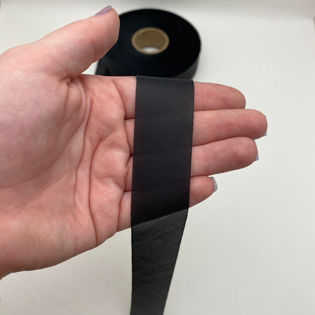 1" Bias Tape - Woven Interfacing - Black - FABCYCLE Deadstock and Sustainble Fabrics and Sewing Supplies (6539978834033)
