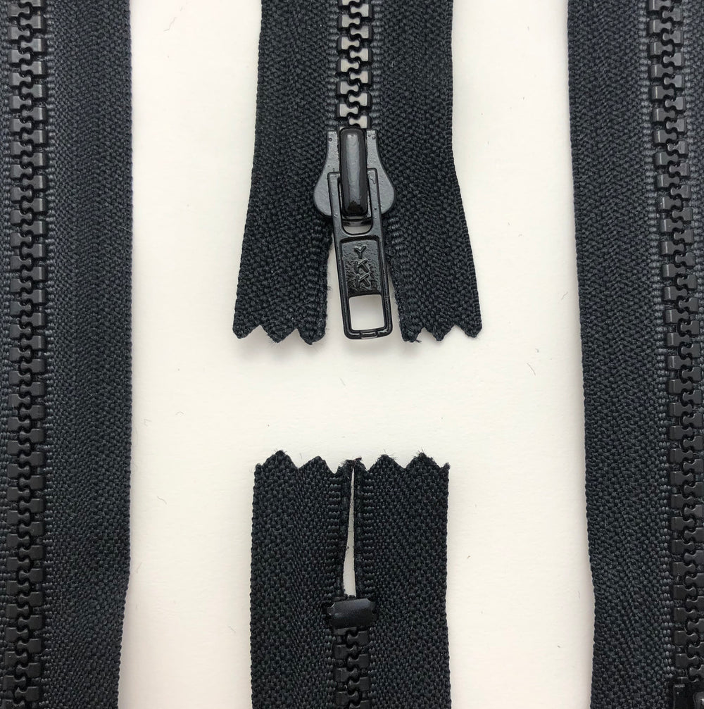 5" Plastic Molded Zipper - Closed-End - Black / Black - Individual - FABCYCLE Deadstock and Sustainble Fabrics and Sewing Supplies (4594467766385)