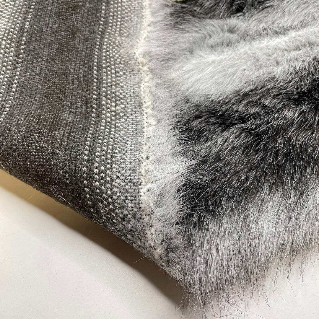 UB - White Fang - Medium Hair Faux Fur Acrylic Blend Knit - Grey/White - 1M Bundle - FABCYCLE Deadstock and Sustainble Fabrics and Sewing Supplies