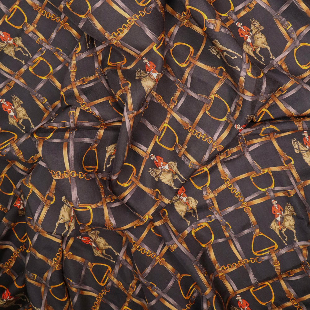 Horse Energy - Patterned Silk Poly Woven - Black Multi - 1.4M Bundle - FABCYCLE Deadstock and Sustainble Fabrics and Sewing Supplies (4644763828337)