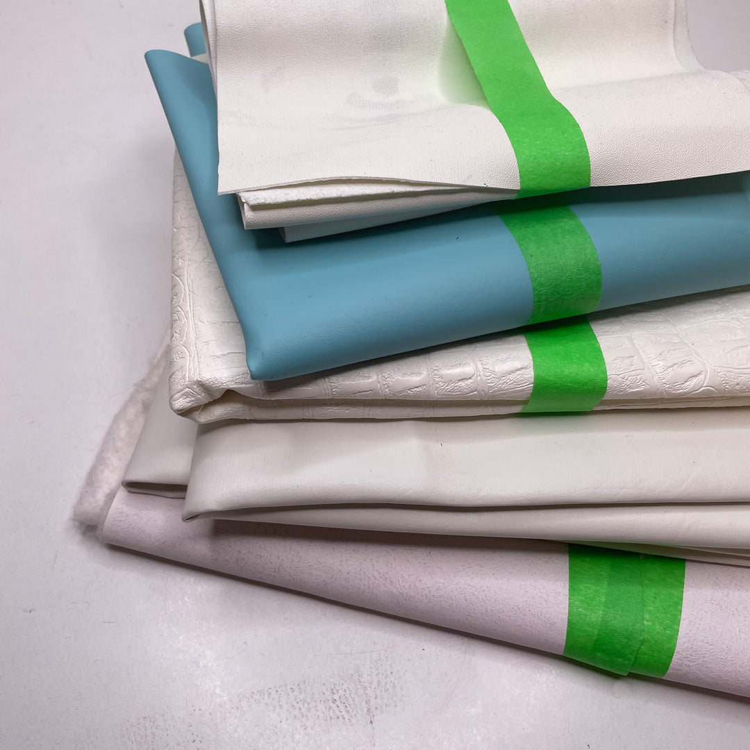 Pleather Pack - PU pleather knit Backing - Cream/Aqua - Pack - FABCYCLE Deadstock and Sustainble Fabrics and Sewing Supplies