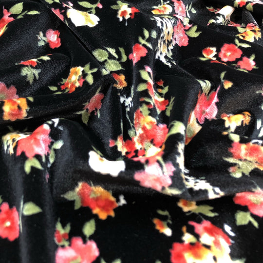 Flower Power - Velour Knit - Black / Red / Orange / Pink / Green - 1M Bundle - FABCYCLE Deadstock and Sustainble Fabrics and Sewing Supplies (4620636487793)