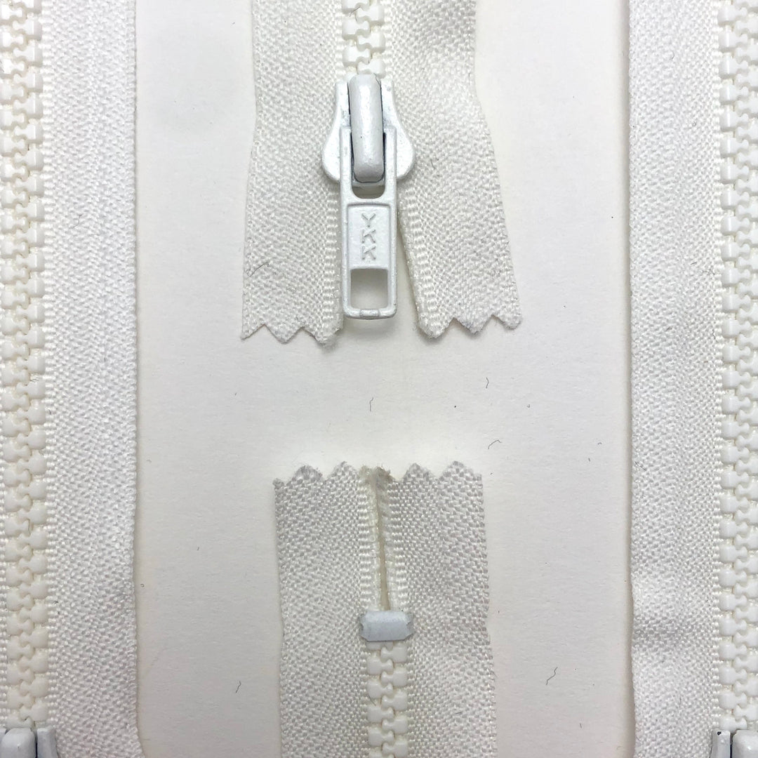 5" Plastic Molded Zipper - Closed-End - White / White - Individual - FABCYCLE Deadstock and Sustainble Fabrics and Sewing Supplies (4594468880497)
