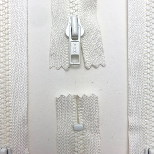 5" Plastic Molded Zipper - Closed-End - White / White - Individual - FABCYCLE Deadstock and Sustainble Fabrics and Sewing Supplies (4594468880497)