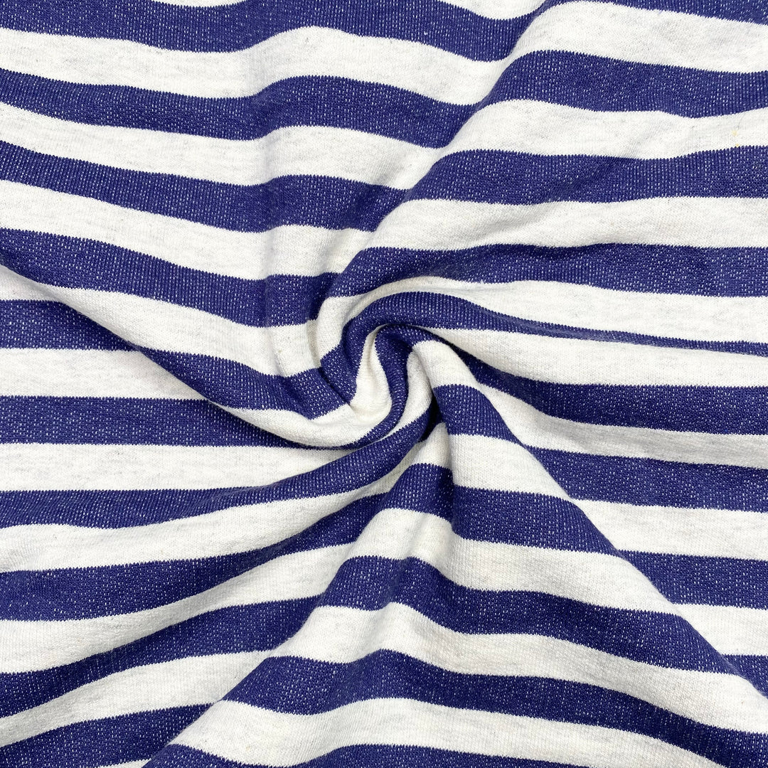 Rugby Game - Tubular Fleece Cotton/Poly Knit - Blue/Cream Stripes - 0.7M Bundle - FABCYCLE Deadstock and Sustainble Fabrics and Sewing Supplies (6595182952561)