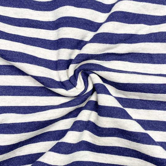 Rugby Game - Tubular Fleece Cotton/Poly Knit - Blue/Cream Stripes - 0.7M Bundle - FABCYCLE Deadstock and Sustainble Fabrics and Sewing Supplies (6595182952561)