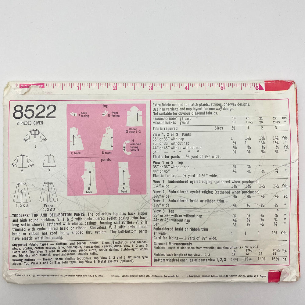 Sewing Pattern - Children - Simplicity 8522 - FABCYCLE Deadstock and Sustainble Fabrics and Sewing Supplies (6550726541425)