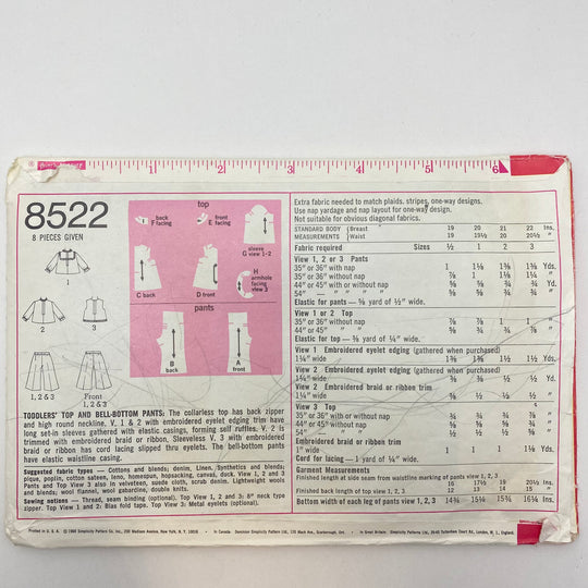 Sewing Pattern - Children - Simplicity 8522 - FABCYCLE Deadstock and Sustainble Fabrics and Sewing Supplies (6550726541425)