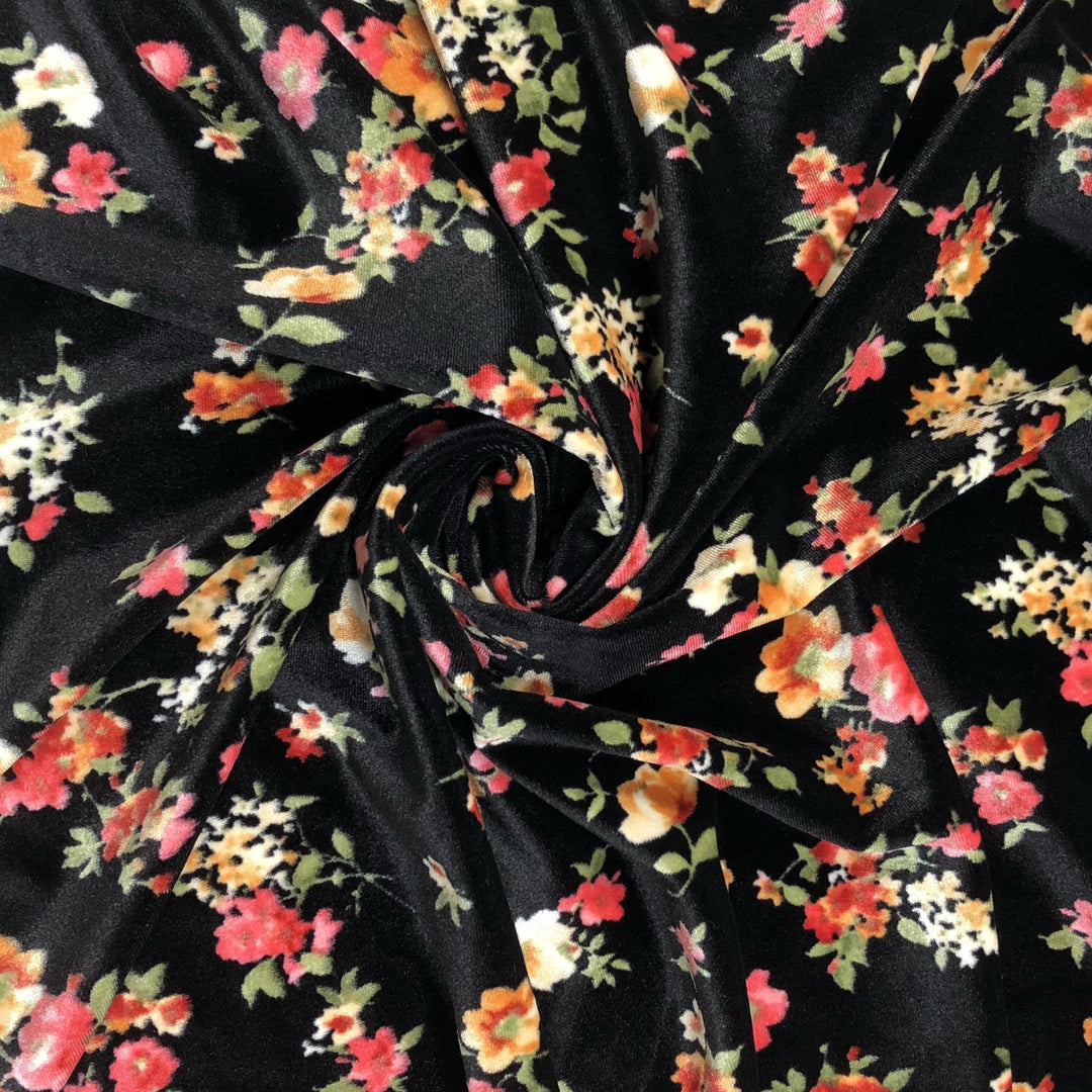 Flower Power - Velour Knit - Black / Red / Orange / Pink / Green - 1M Bundle - FABCYCLE Deadstock and Sustainble Fabrics and Sewing Supplies (4620636487793)