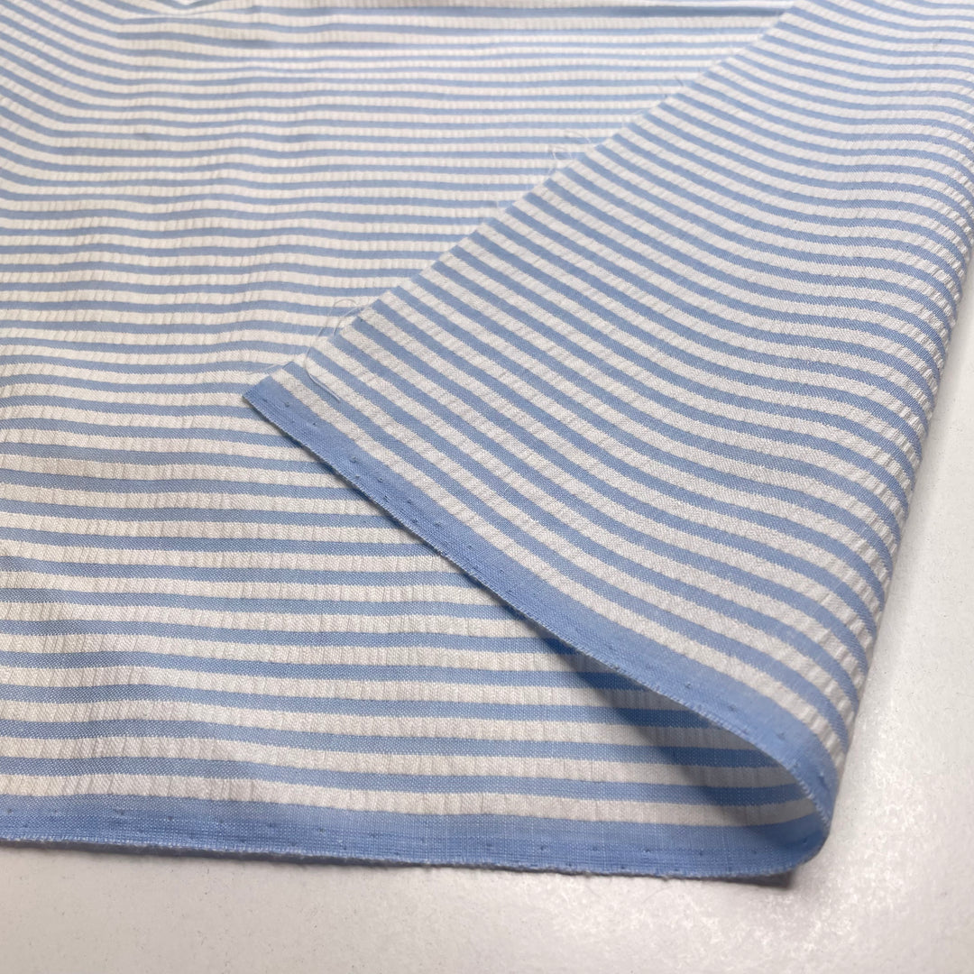 UB - Old Tennis Attire - Seersucker Cotton Woven - Light Blue/White Stripes - 2.8M Bundle - FABCYCLE Deadstock and Sustainble Fabrics and Sewing Supplies