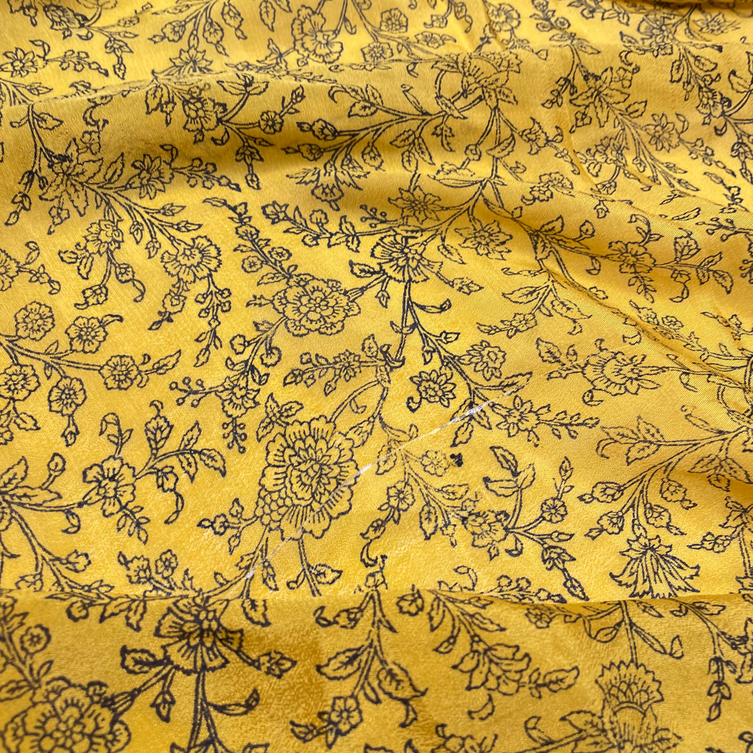 UB - In The Spirit - Sari Crepe Silk Woven - Yellow/Black Floral Border - 5.3M Bundle - FABCYCLE Deadstock and Sustainble Fabrics and Sewing Supplies