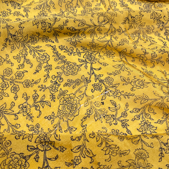 UB - In The Spirit - Sari Crepe Silk Woven - Yellow/Black Floral Border - 5.3M Bundle - FABCYCLE Deadstock and Sustainble Fabrics and Sewing Supplies