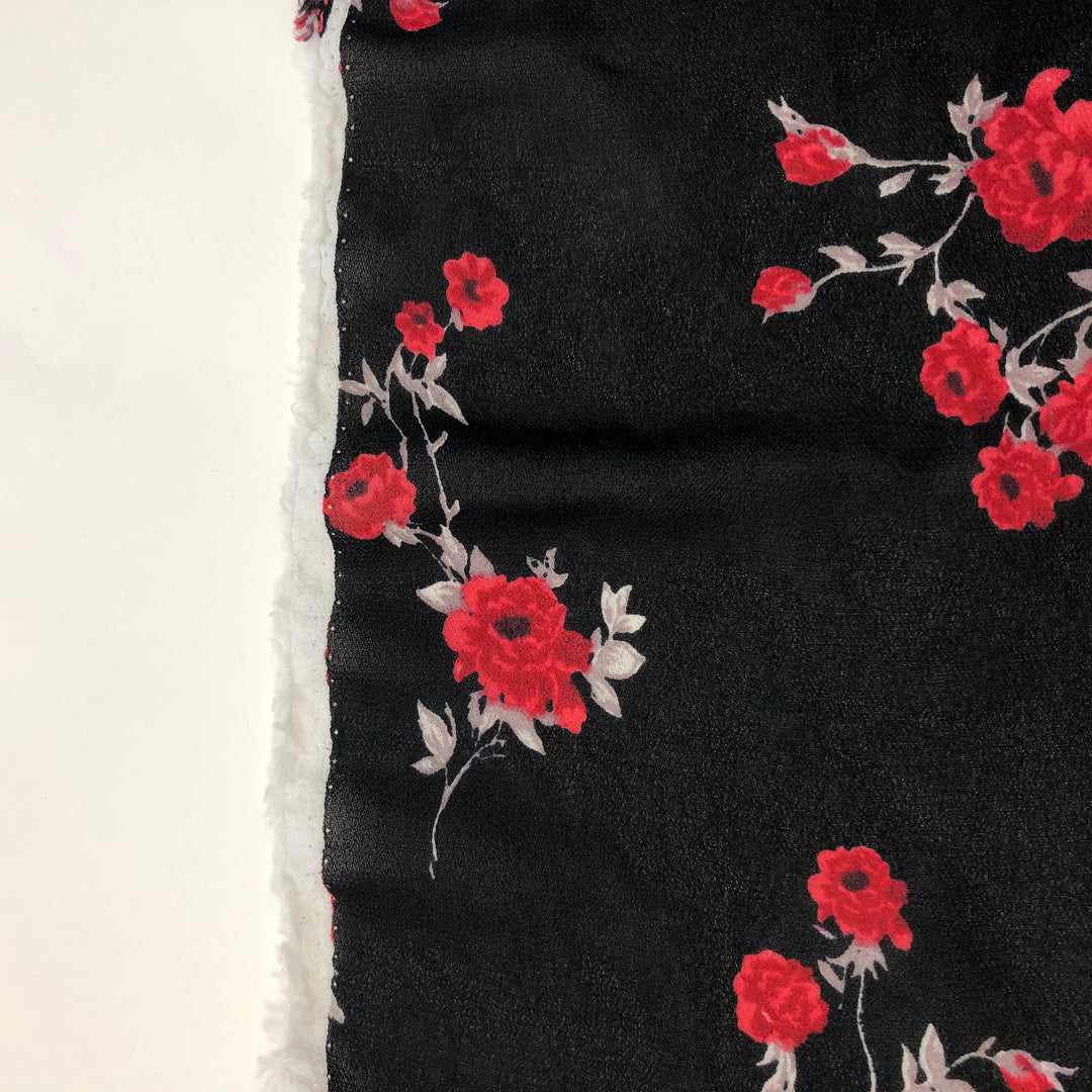 Flamenco Floral - Polyester Chiffon Woven - Red / White / Black - 1/2 Meter - FABCYCLE Deadstock and Sustainble Fabrics and Sewing Supplies (4621308526705)