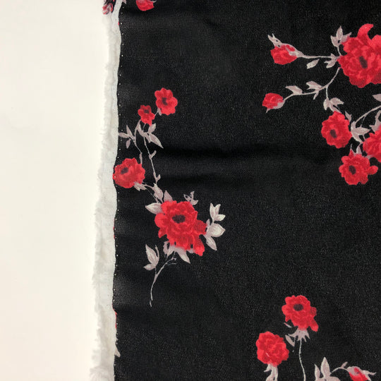 Flamenco Floral - Polyester Chiffon Woven - Red / White / Black - 1/2 Meter - FABCYCLE Deadstock and Sustainble Fabrics and Sewing Supplies (4621308526705)