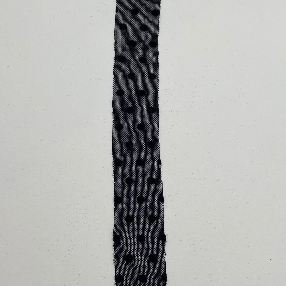 1" Bias Tape - Mesh Lace - Black Polka Dot - Per Metre - FABCYCLE Deadstock and Sustainble Fabrics and Sewing Supplies (6539835703409)
