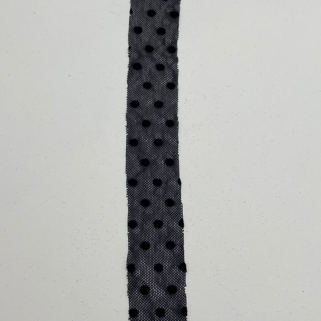 1" Bias Tape - Mesh Lace - Black Polka Dot - Per Metre - FABCYCLE Deadstock and Sustainble Fabrics and Sewing Supplies (6539835703409)