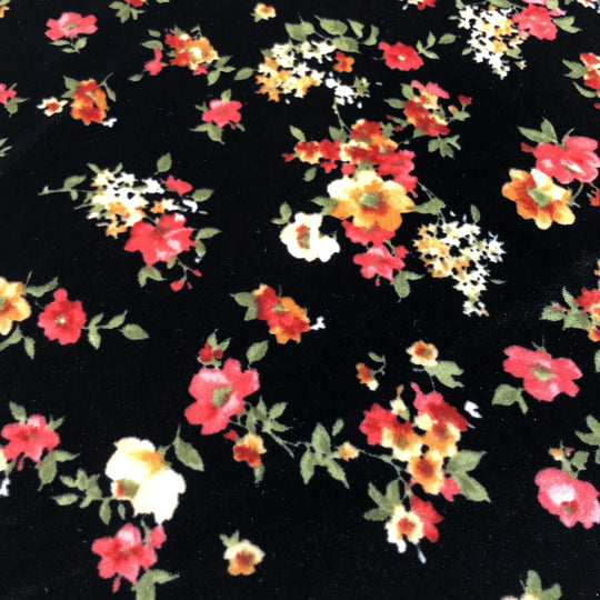 Flower Power - Velour Knit - Black / Red / Orange / Pink / Green - 1M Bundle - FABCYCLE Deadstock and Sustainble Fabrics and Sewing Supplies (4620636487793)