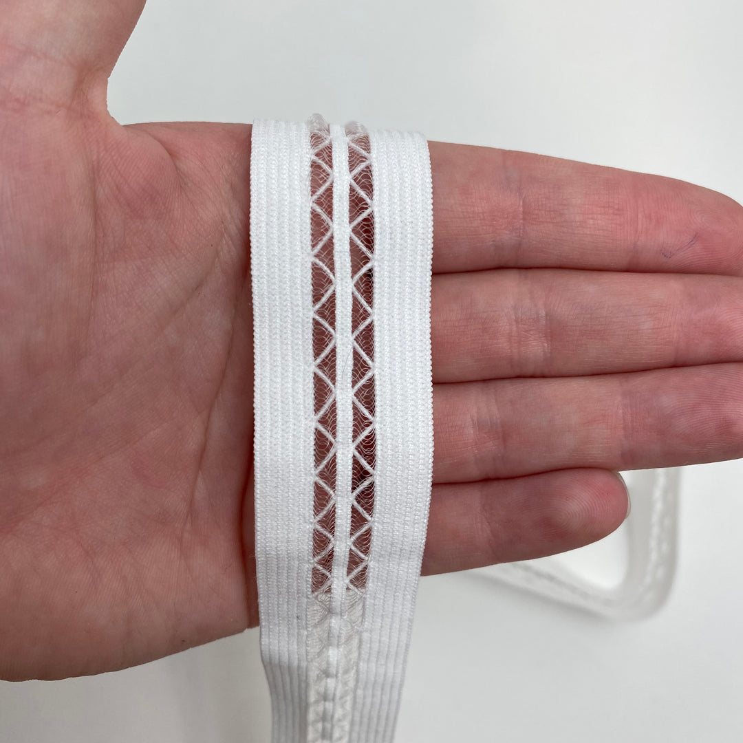1" Decorative Elastic Strap - Stretch - White - Per Metre - FABCYCLE Deadstock and Sustainble Fabrics and Sewing Supplies (6563431972977)