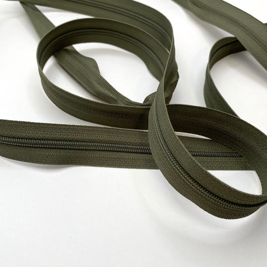 Coil Zipper Tape - Olive Green - Per Metre - FABCYCLE Deadstock and Sustainble Fabrics and Sewing Supplies (6571260510321)