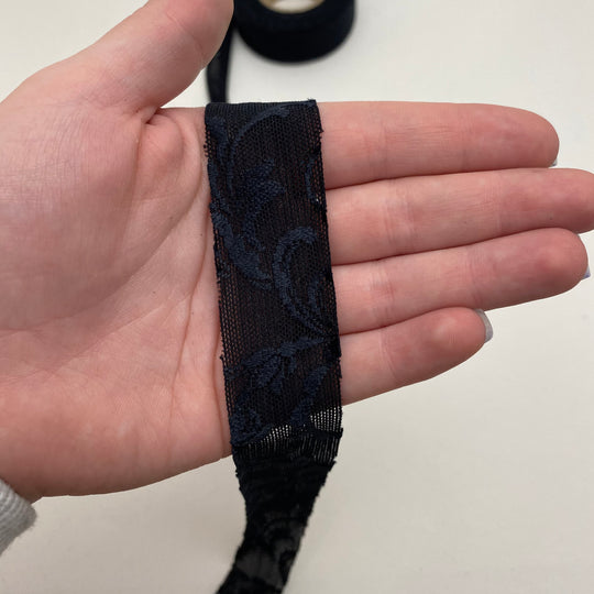 1" Bias Tape - Mesh Lace - Black Floral - FABCYCLE Deadstock and Sustainble Fabrics and Sewing Supplies (6539839832177)