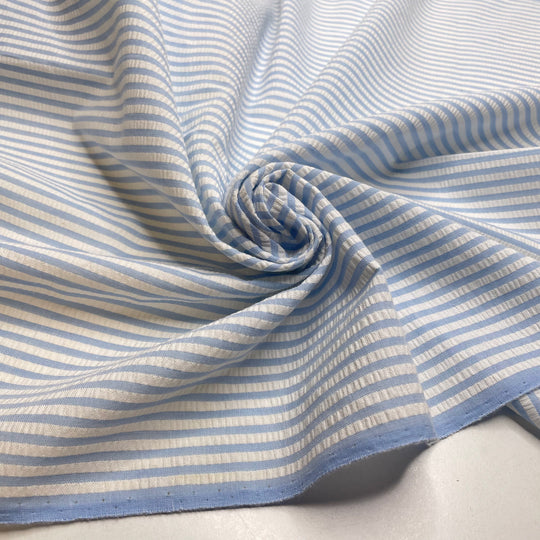 UB - Old Tennis Attire - Seersucker Cotton Woven - Light Blue/White Stripes - 2.8M Bundle - FABCYCLE Deadstock and Sustainble Fabrics and Sewing Supplies