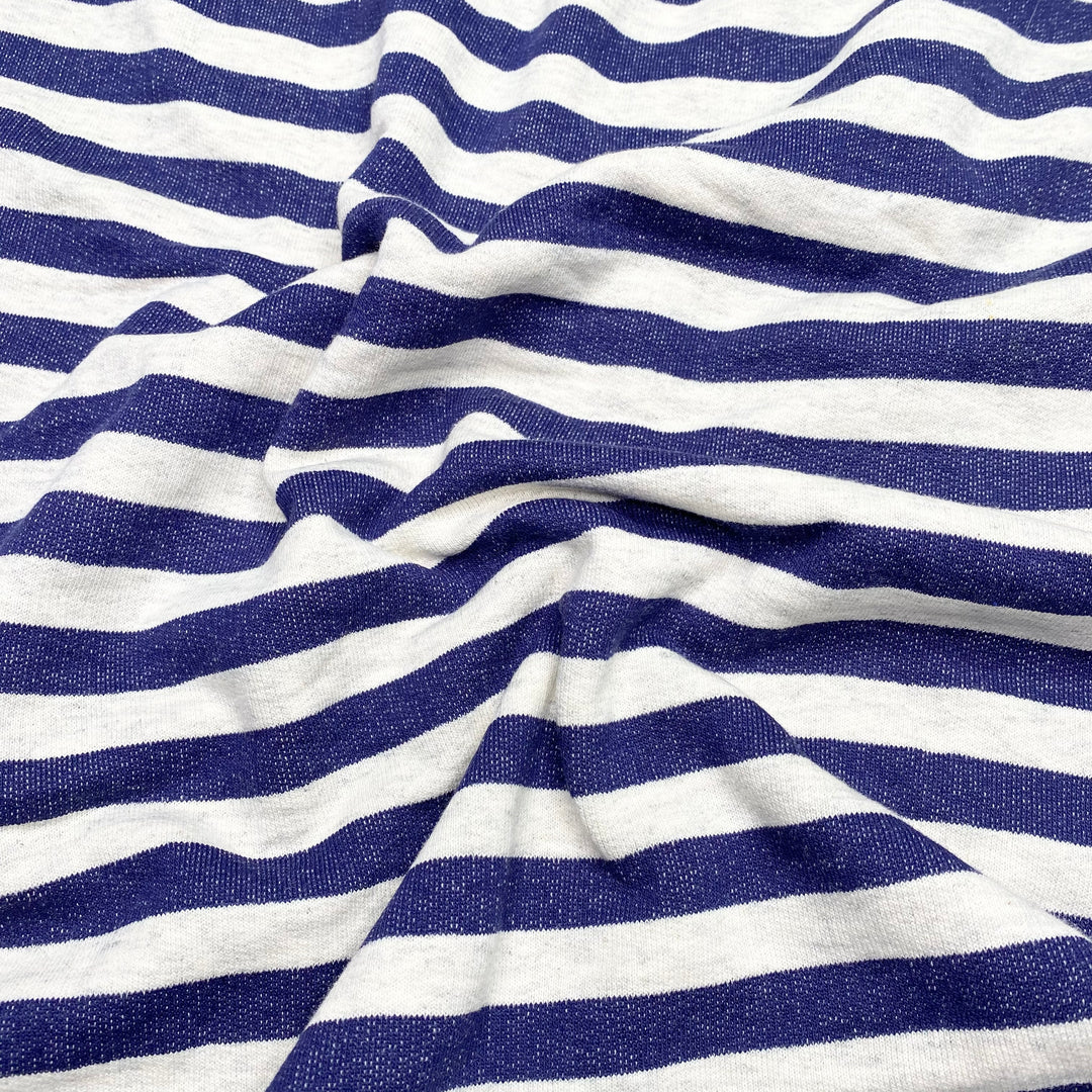 Rugby Game - Tubular Fleece Cotton/Poly Knit - Blue/Cream Stripes - 0.7M Bundle - FABCYCLE Deadstock and Sustainble Fabrics and Sewing Supplies (6595182952561)