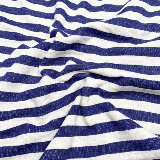 Rugby Game - Tubular Fleece Cotton/Poly Knit - Blue/Cream Stripes - 0.7M Bundle - FABCYCLE Deadstock and Sustainble Fabrics and Sewing Supplies (6595182952561)