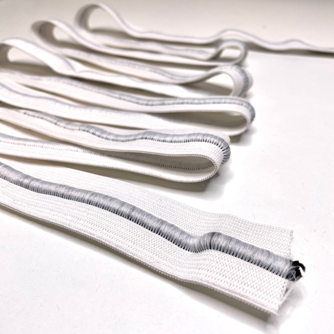 1 ¼" Drawcord Elastic - White/Black - 1M - FABCYCLE Deadstock and Sustainble Fabrics and Sewing Supplies (6660902191217)