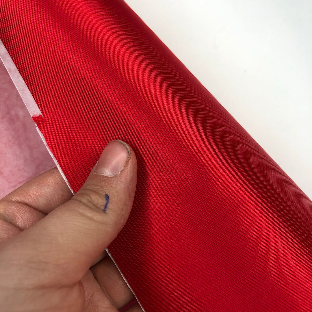 Cranberry - Polyester Satin Woven w/ Wax Backing - Red - 1/2 Meter - FABCYCLE Deadstock and Sustainble Fabrics and Sewing Supplies (4631726227569)