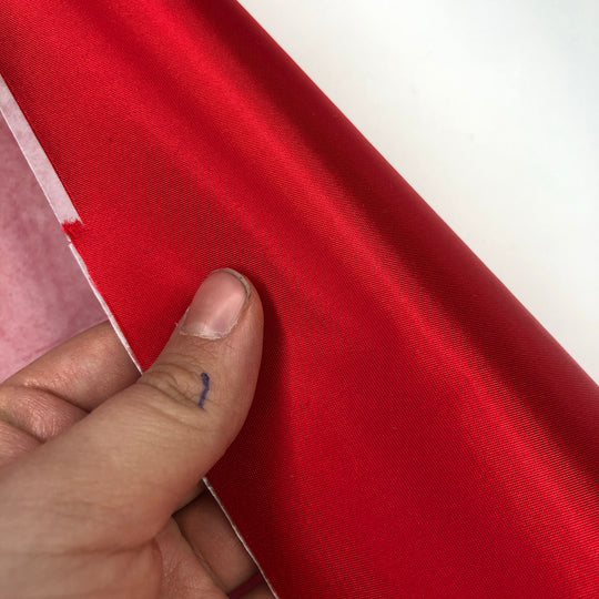 Cranberry - Polyester Satin Woven w/ Wax Backing - Red - 1/2 Meter - FABCYCLE Deadstock and Sustainble Fabrics and Sewing Supplies (4631726227569)
