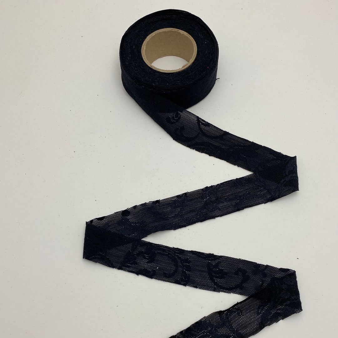 1" Bias Tape - Mesh Lace - Black Floral - FABCYCLE Deadstock and Sustainble Fabrics and Sewing Supplies (6539839832177)