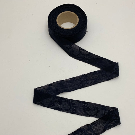 1" Bias Tape - Mesh Lace - Black Floral - FABCYCLE Deadstock and Sustainble Fabrics and Sewing Supplies (6539839832177)