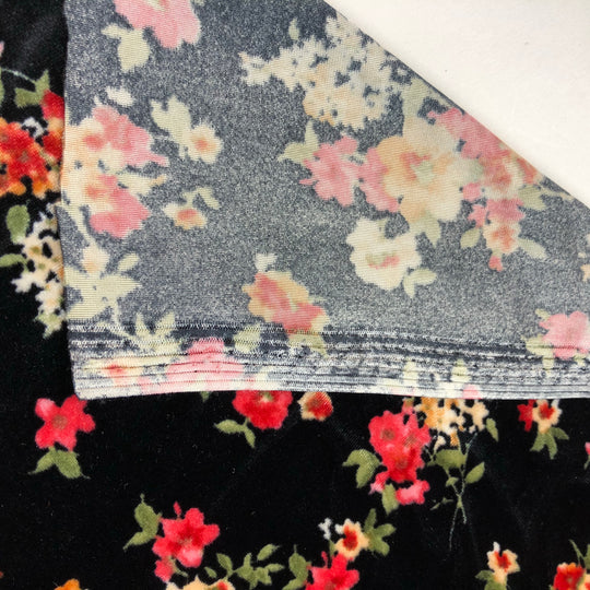 Flower Power - Velour Knit - Black / Red / Orange / Pink / Green - 1M Bundle - FABCYCLE Deadstock and Sustainble Fabrics and Sewing Supplies (4620636487793)