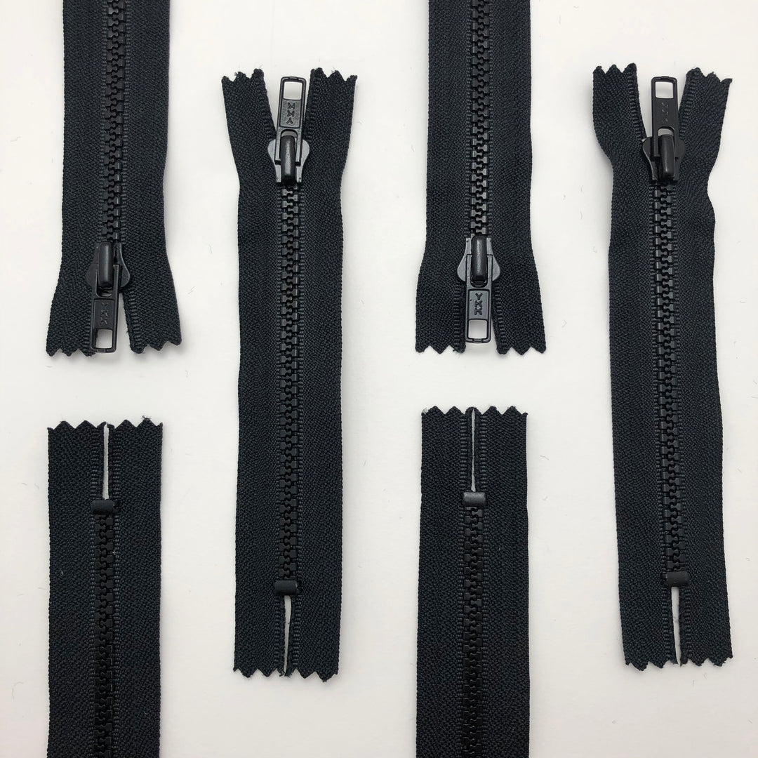 5" Plastic Molded Zipper - Closed-End - Black / Black - Individual - FABCYCLE Deadstock and Sustainble Fabrics and Sewing Supplies (4594467766385)