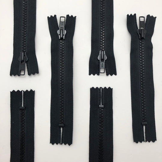 5" Plastic Molded Zipper - Closed-End - Black / Black - Individual - FABCYCLE Deadstock and Sustainble Fabrics and Sewing Supplies (4594467766385)