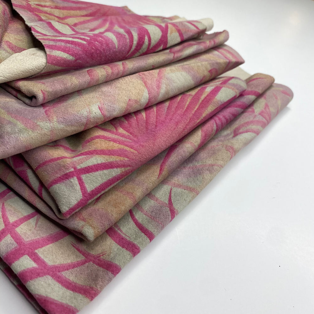 Printed Suede Leather - Pink Palm Party - Bundle - FABCYCLE Deadstock and Sustainble Fabrics and Sewing Supplies (6580291928177)
