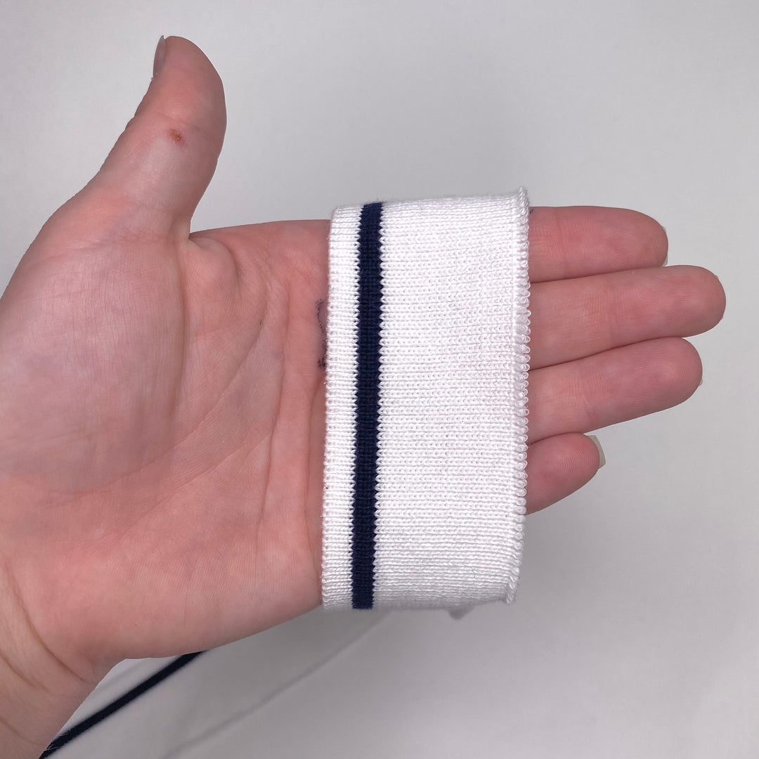 Cuffs Ribbing - White/Navy Stripes - FABCYCLE Deadstock and Sustainble Fabrics and Sewing Supplies (6589102489713)
