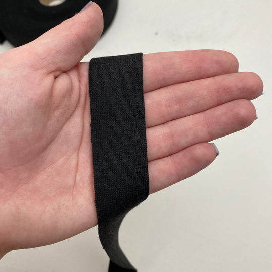 1" Bias Tape - Cotton/Spandex Knit - Black - FABCYCLE Deadstock and Sustainble Fabrics and Sewing Supplies (6539855265905)