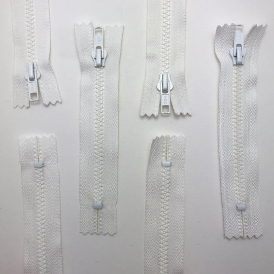 5" Plastic Molded Zipper - Closed-End - White / White - Individual - FABCYCLE Deadstock and Sustainble Fabrics and Sewing Supplies (4594468880497)