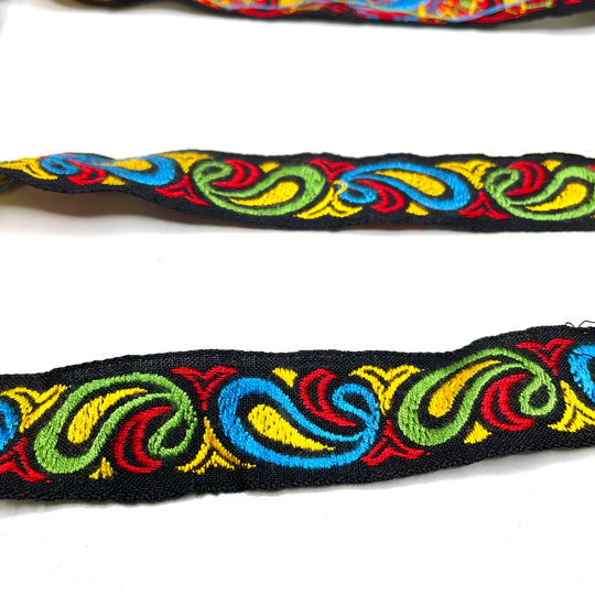 1" (25mm) Embroidered Tape Trim - Black Multi - 2.94M Bundle - FABCYCLE Deadstock and Sustainble Fabrics and Sewing Supplies (6660873617521)